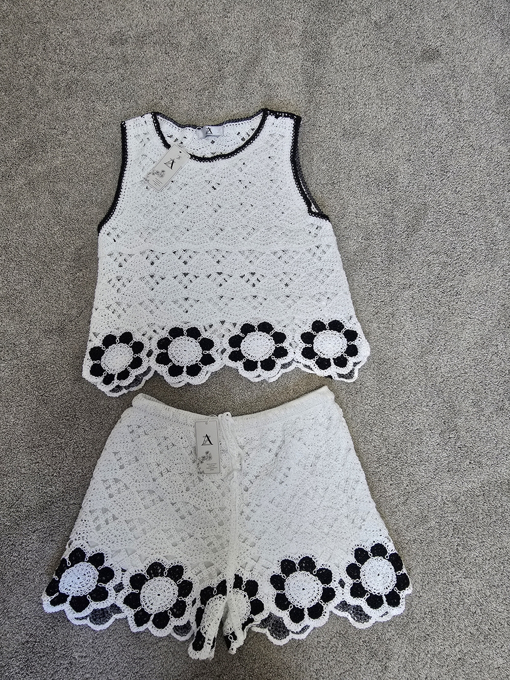NWT White Crochet Floral Two-Piece Set